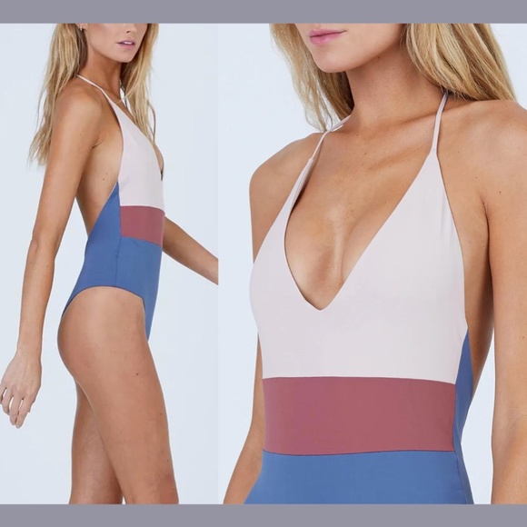 NWT Tavik [ Small ] Chase Plunge‎ Colorblock One Piece Swimsuit Muted Indigo - Picture 5 of 12